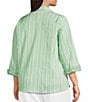 Ali Miles Plus Size Woven Yarn-Dyed Stripe Wire Collar 3/4 Sleeve Button Front Placket Shirt - Image 4