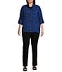 Ali Miles Plus Size Woven Zebra Leopard Print Wire Collar 3/4 Sleeve Button Front Tunic, Color:Royal/Black - Image 5