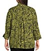 Ali Miles Plus Size Woven Zebra Leopard Print Wire Collar 3/4 Sleeve Button Front Tunic, Color:Citron/Black - Image 2
