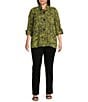 Ali Miles Plus Size Woven Zebra Leopard Print Wire Collar 3/4 Sleeve Button Front Tunic, Color:Citron/Black - Image 3