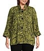 Ali Miles Plus Size Woven Zebra Leopard Print Wire Collar 3/4 Sleeve Button Front Tunic, Color:Citron/Black - Image 4