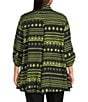 Ali Miles Plus Size Woven Zig-Zag Harmony Print Point Collar 3/4 Roll-Tab Sleeve Asymmetric Hem Button Front Tunic, Color:Citron - Image 2