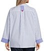 Ali Miles Plus Size Yarn Dye Stripe Point Collar Long Sleeves Hi-Low Hem Tunic, Color:Blue Stripe - Image 2