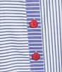 Ali Miles Plus Size Yarn Dye Stripe Point Collar Long Sleeves Hi-Low Hem Tunic, Color:Blue Stripe - Image 4