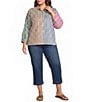 Ali Miles Plus Size Yarn Dyed Multi Colored Stripes Point Collar 3/4 Cuffed Sleeve Button Front Hi-Low Hem Shirt - Image 3
