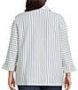Ali Miles Plus Size Yarn-Dyed Stripe Collared Split V-Neck Long Sleeve Tunic - Image 2