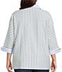 Ali Miles Plus Size Yarn-Dyed Stripe Collared Split V-Neck Long Sleeve Tunic - Image 3