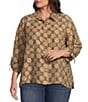 Ali Miles Plus Woven Jacquard Allover Dot Point Collar 3/4 Cinched Sleeve Button Front Shirt - Image 1
