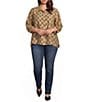 Ali Miles Plus Woven Jacquard Allover Dot Point Collar 3/4 Cinched Sleeve Button Front Shirt - Image 3