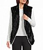 Ali Miles Plush Knit Jacquard Stripe Fold Over Collar Sleeveless Reversible Vest - Image 1