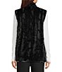 Ali Miles Plush Knit Jacquard Stripe Fold Over Collar Sleeveless Reversible Vest - Image 2