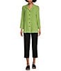 Ali Miles Point Collar 3/4 Sleeve Button Front Tunic, Color:Lime - Image 3