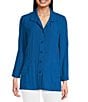 Ali Miles Point Collar 3/4 Sleeve Button Front Tunic, Color:Blue - Image 1