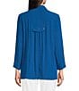 Ali Miles Point Collar 3/4 Sleeve Button Front Tunic, Color:Blue - Image 2