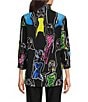 Ali Miles Printed Faces Wire Collar 3/4 Sleeve Button-Front Tunic, Color:Abstract Multiple - Image 2