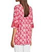 Color:Red - Image 4 - Printed Knit Linen Blend Crew Neck Pop Over 3/4 Sleeve Tunic
