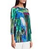 Color:Multi - Image 4 - Printed Knit Round Neck 3/4 Raglan Sleeve Front Pocket Pull-On Tunic