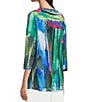 Color:Multi - Image 5 - Printed Knit Round Neck 3/4 Raglan Sleeve Front Pocket Pull-On Tunic