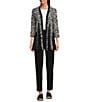 Ali Miles Printed Mesh Inset 3/4 Sleeve Open-Front Kimono, Color:Black White Print - Image 3