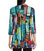 Ali Miles Printed Mesh Inset 3/4 Sleeve Open-Front Kimono, Color:Abstract Multiple - Image 2