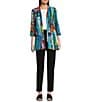 Ali Miles Printed Mesh Inset 3/4 Sleeve Open-Front Kimono, Color:Abstract Multiple - Image 3