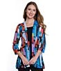 Ali Miles Printed Mesh Inset 3/4 Sleeve Open-Front Kimono, Color:Abstract Multiple - Image 5