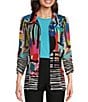 Color:Multi - Image 1 - Printed Mesh Stand Collar Long Sleeve Zip Front Jacket