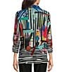 Color:Multi - Image 2 - Printed Mesh Stand Collar Long Sleeve Zip Front Jacket