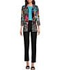 Color:Multi - Image 3 - Printed Mesh Stand Collar Long Sleeve Zip Front Jacket