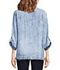 Ali Miles Printed Point Collar 3/4 Dolman Sleeve Button Front Tunic, Color:Indigo - Image 2