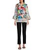 Ali Miles Printed Wire Collar 3/4 Bell Sleeve Button-Front Tunic, Color:Abstract Multiple - Image 3
