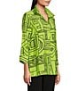 Ali Miles Printed Wire Collar 3/4 Sleeve Button Front Side Slit Tunic, Color:Apple Green - Image 3