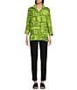 Ali Miles Printed Wire Collar 3/4 Sleeve Button Front Side Slit Tunic, Color:Apple Green - Image 5