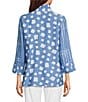Ali Miles Printed Wire Collar 3/4 Sleeve Button-Front Tunic, Color:Blue - Image 2