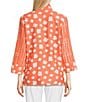 Ali Miles Printed Wire Collar 3/4 Sleeve Button-Front Tunic, Color:Coral - Image 2