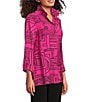 Ali Miles Printed Wire Collar 3/4 Sleeve Button Front Side Slit Tunic, Color:Bright Pink - Image 3