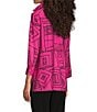 Ali Miles Printed Wire Collar 3/4 Sleeve Button Front Side Slit Tunic, Color:Bright Pink - Image 4