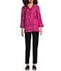Ali Miles Printed Wire Collar 3/4 Sleeve Button Front Side Slit Tunic, Color:Bright Pink - Image 5