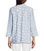 Ali Miles Printed Wire Collar 3/4 Sleeve Button-Front Tunic, Color:Chambray - Image 2