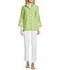 Ali Miles Printed Wire Collar 3/4 Sleeve Button-Front Tunic, Color:Soft Lime - Image 3