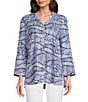 Color:White Blue - Image 1 - Printed Woven Collar Neck 3/4 Sleeve Button Front Tunic