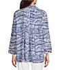 Color:White Blue - Image 2 - Printed Woven Collar Neck 3/4 Sleeve Button Front Tunic