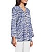 Color:White Blue - Image 3 - Printed Woven Collar Neck 3/4 Sleeve Button Front Tunic