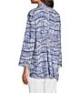 Color:White Blue - Image 4 - Printed Woven Collar Neck 3/4 Sleeve Button Front Tunic