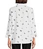 Color:White - Image 2 - Printed Woven Collar Neck Button Front 3/4 Sleeve Tunic