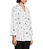 Color:White - Image 3 - Printed Woven Collar Neck Button Front 3/4 Sleeve Tunic