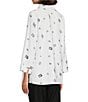 Color:White - Image 4 - Printed Woven Collar Neck Button Front 3/4 Sleeve Tunic