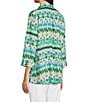 Color:Multi - Image 4 - Printed Woven Linen Blend Point Collar 3/4 Sleeve Button Front Tunic