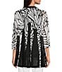 Color:Black/White Animal - Image 2 - Butterfly Printed Woven Mesh 3/4 Sleeve Open Front Kimono