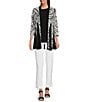 Color:Black/White Animal - Image 3 - Butterfly Printed Woven Mesh 3/4 Sleeve Open Front Kimono
